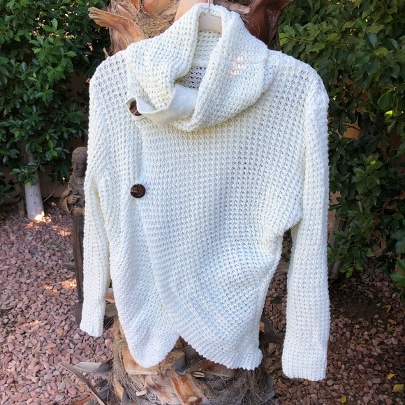 ✨HP!✨Cream Waffle Knit Cowl Neck Sweater✨ - Picture 4 of 8